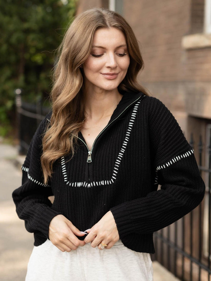 Elan Stitch Detail 1/4 Zip Sweater