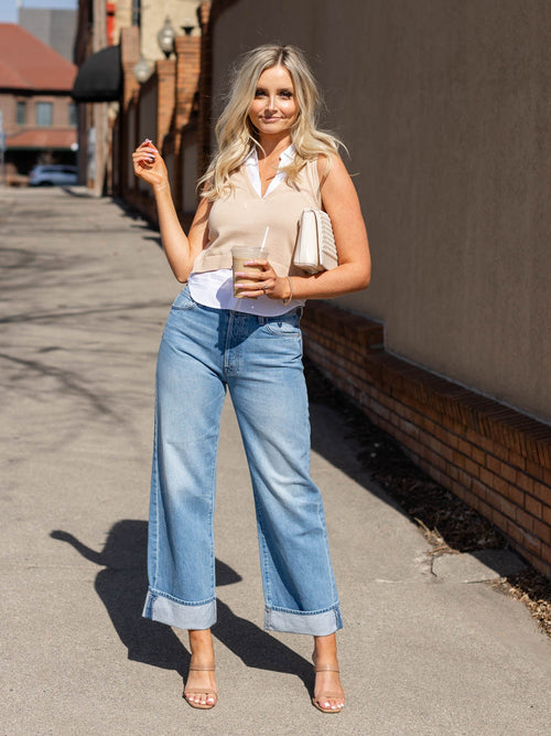 collared sleeveless sweater vest top