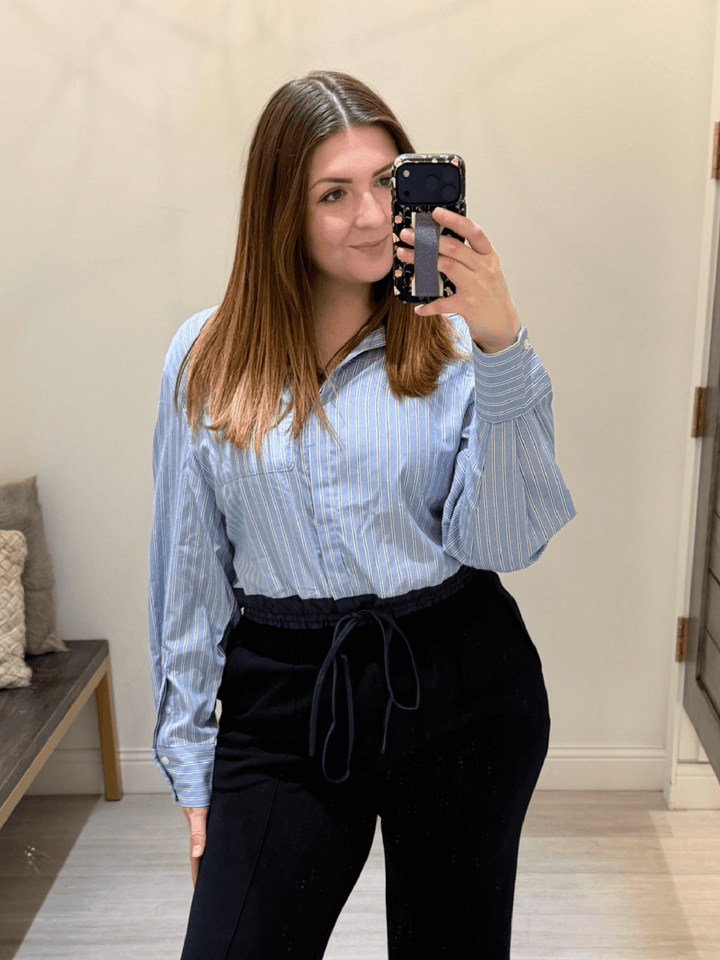 cropped tie pinstripe blouse