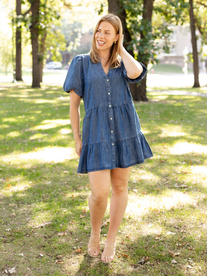 washed tiered denim dress