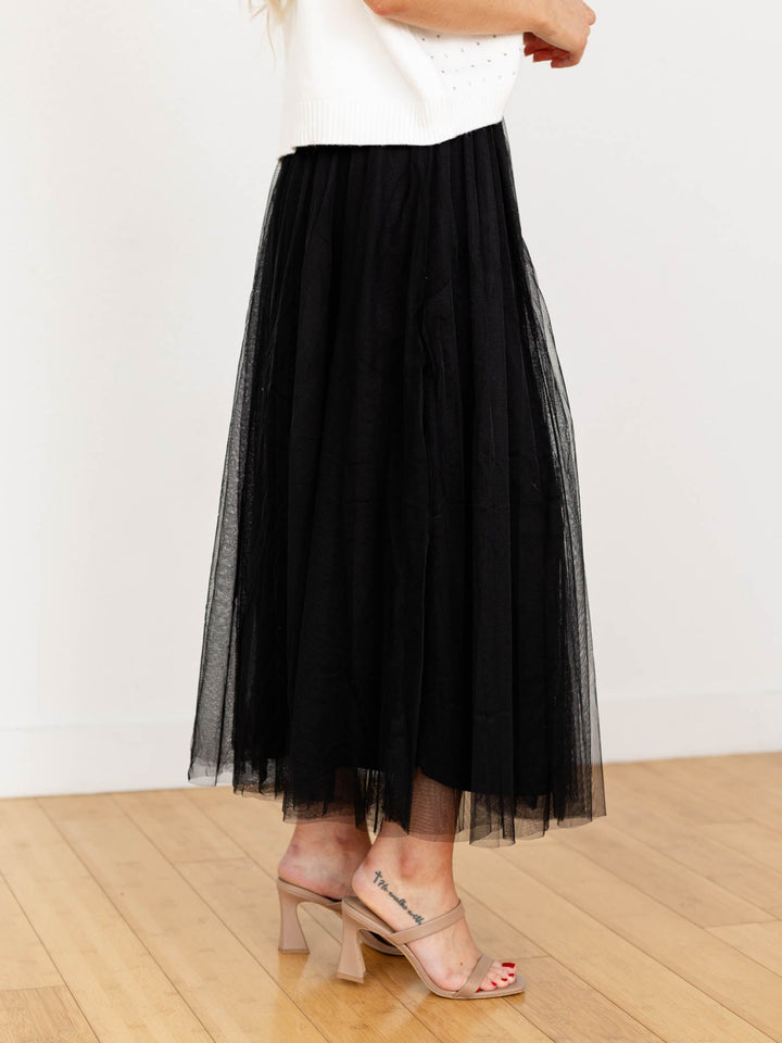 black tulle midi skirt