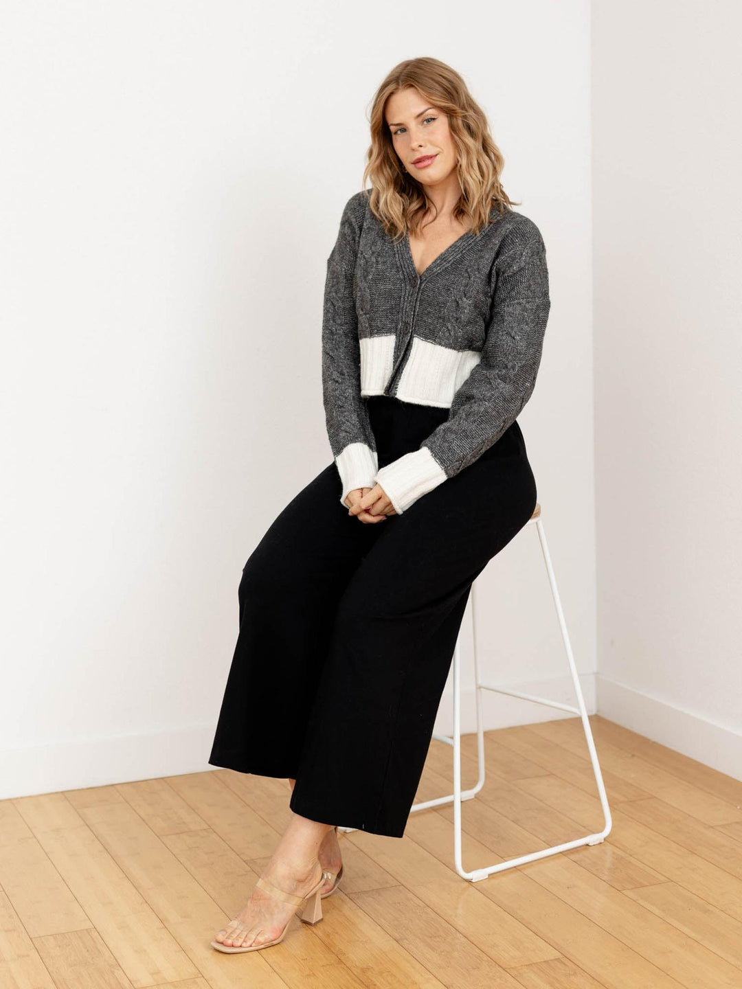 cable knit color block cardigan