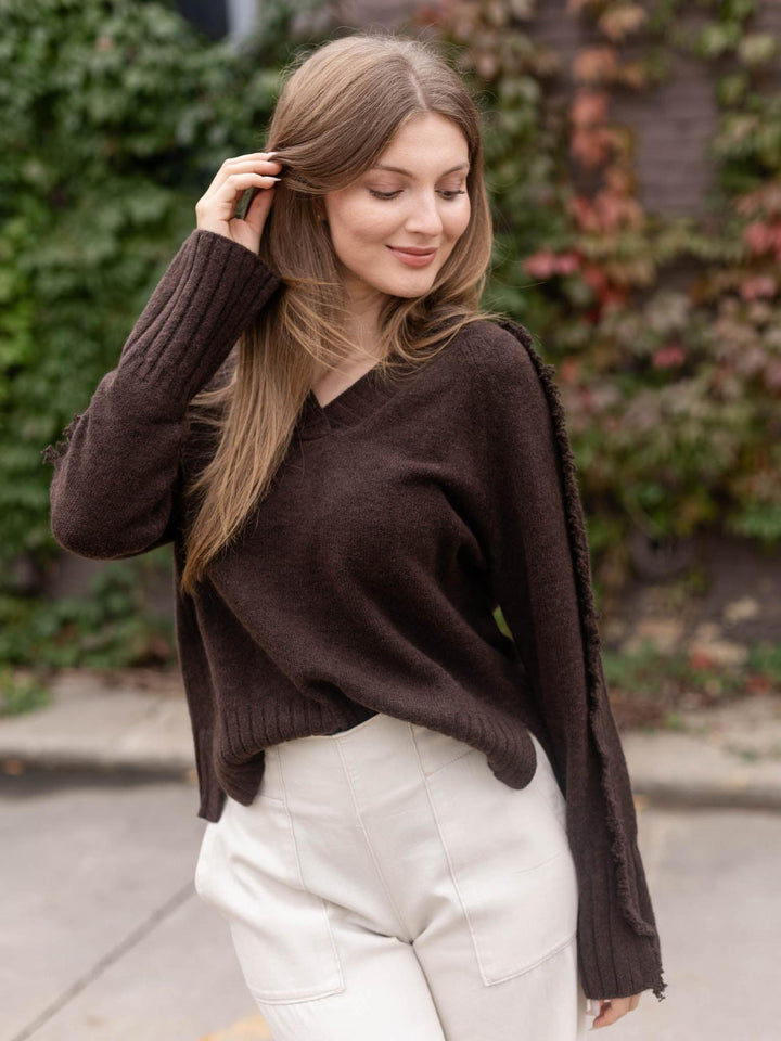Elan V-Neck Fray Sweater