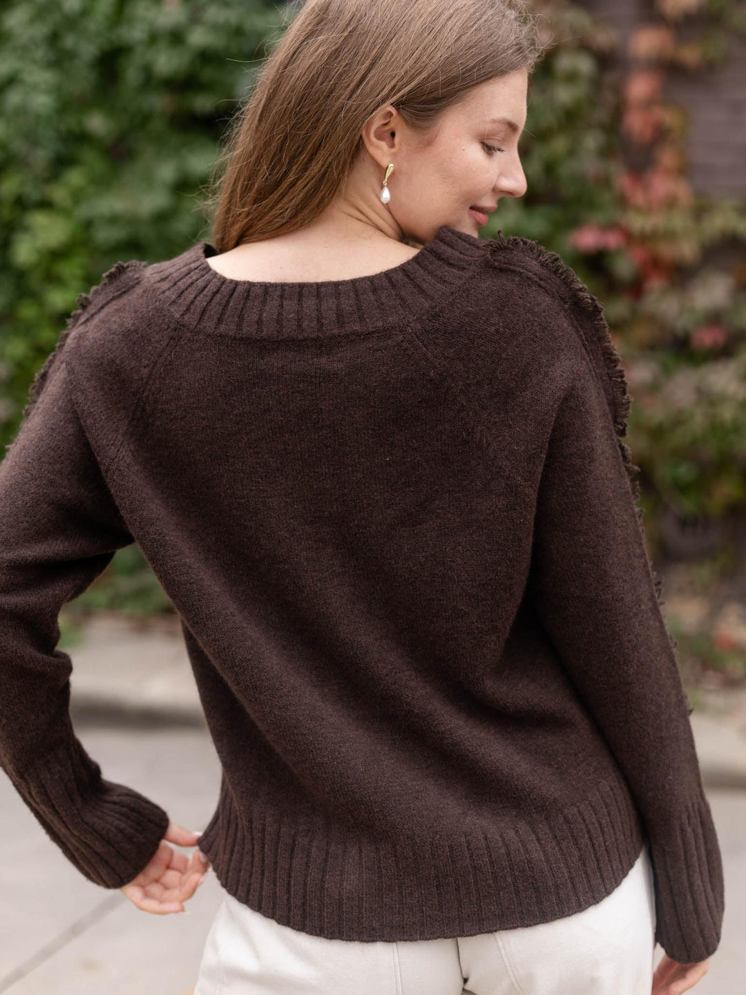 Elan V-Neck Fray Sweater