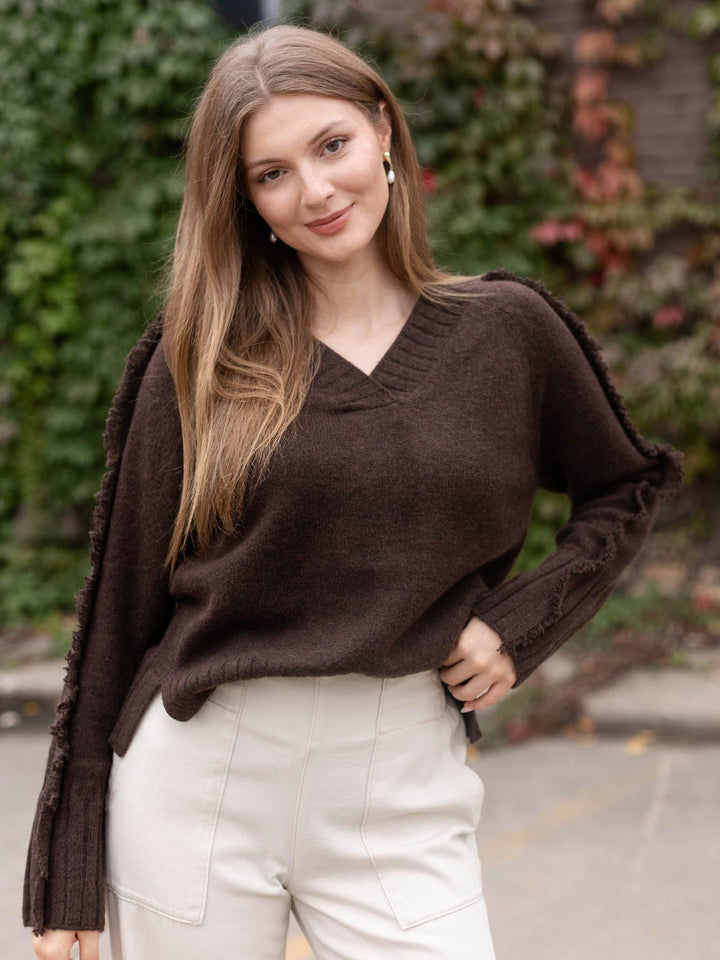 Elan V-Neck Fray Sweater