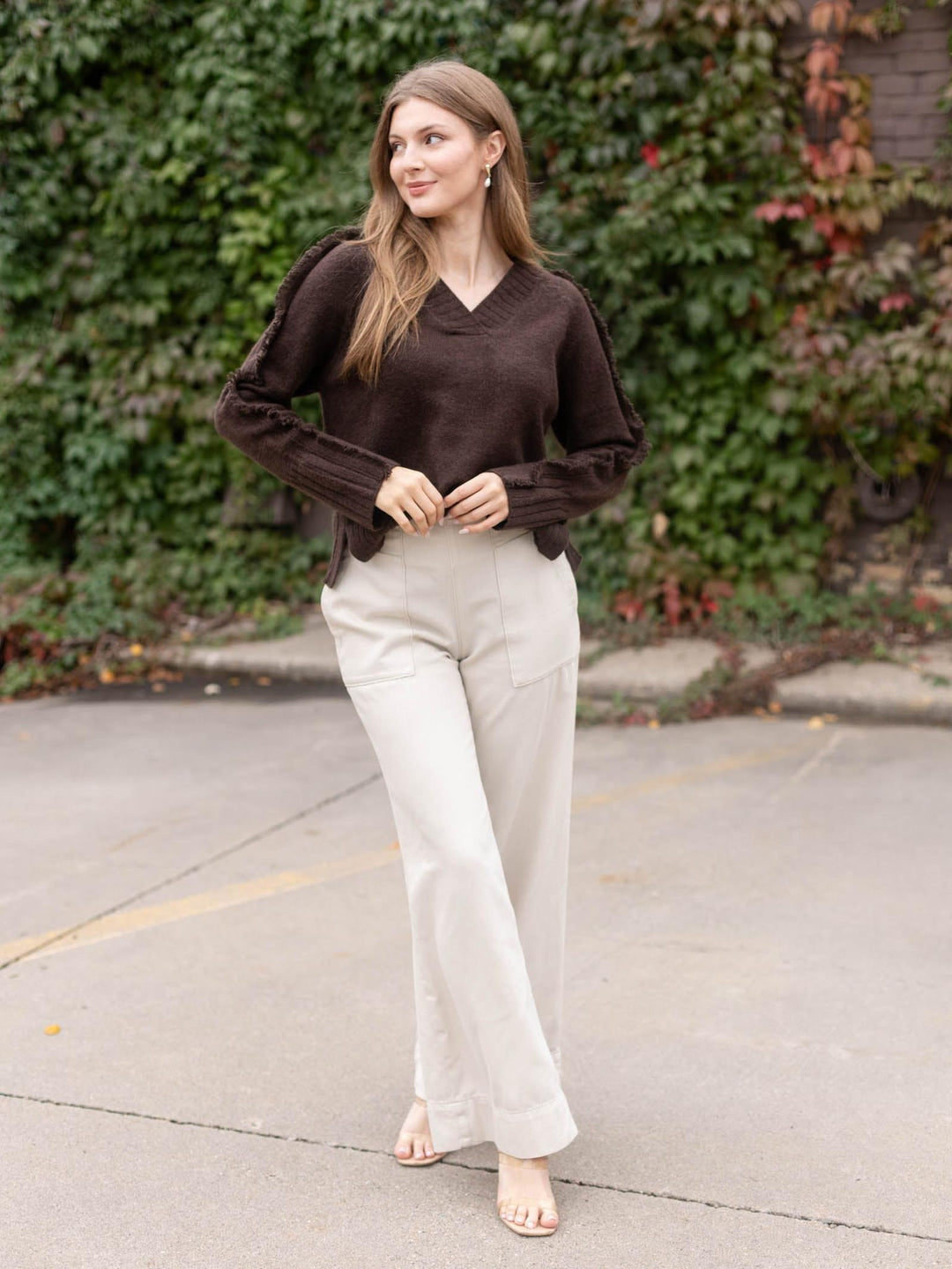 Elan V-Neck Fray Sweater