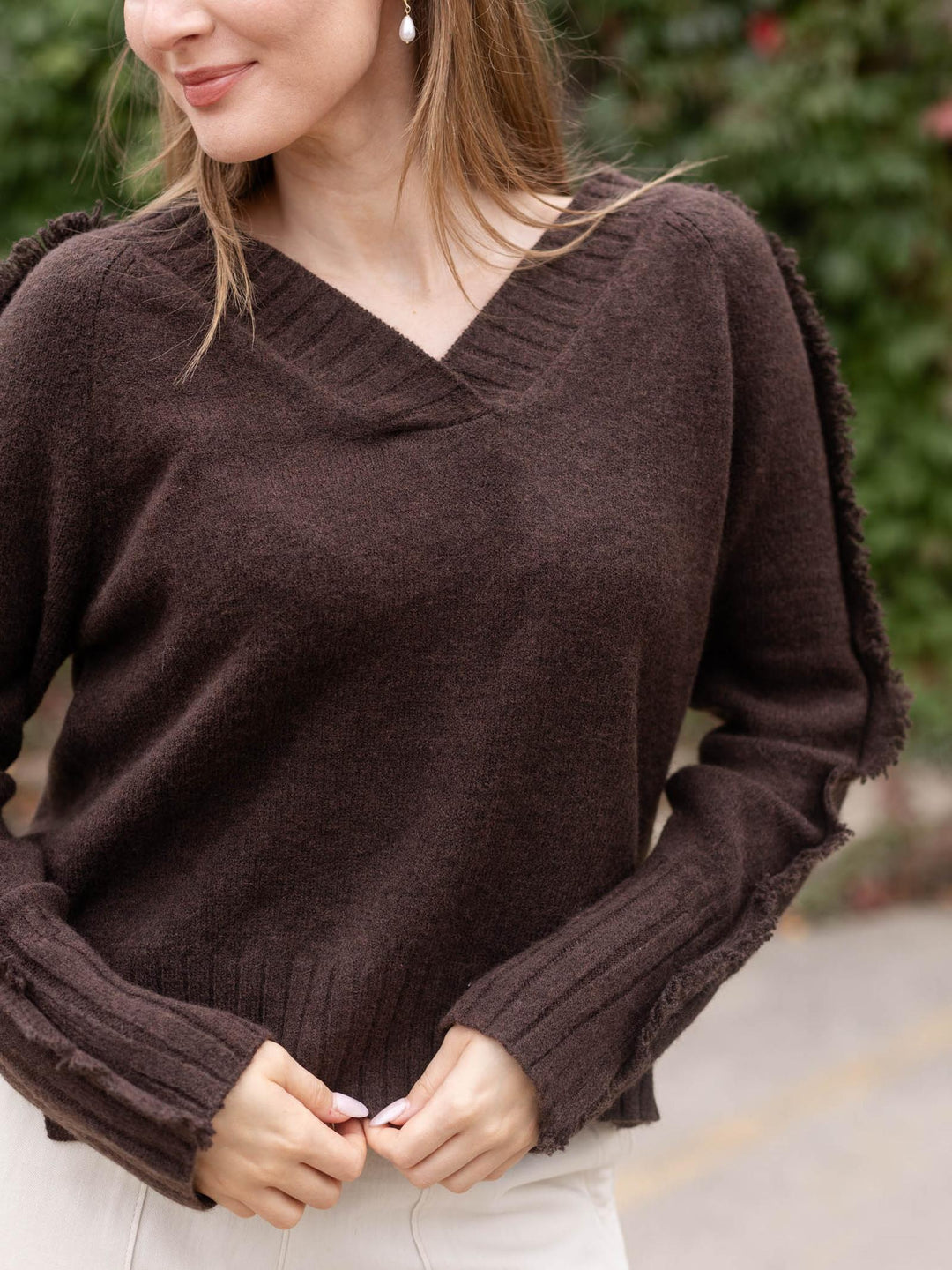Elan V-Neck Fray Sweater