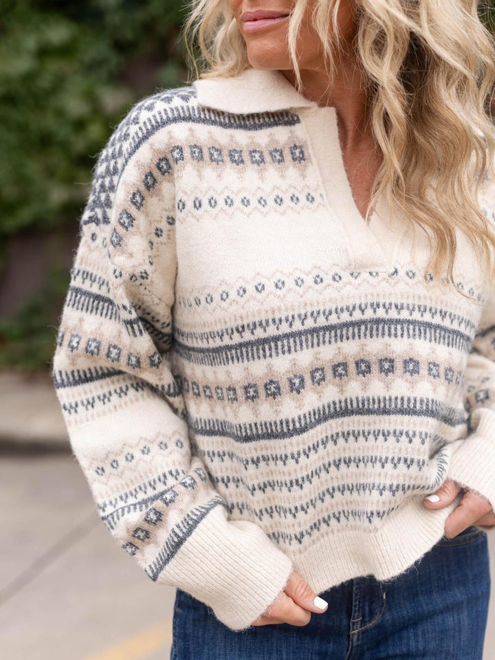 Elan V-Neck Stripe Autumn Sweater