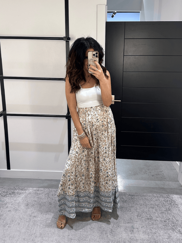 Elan Whimsy Border Print Maxi Skirt