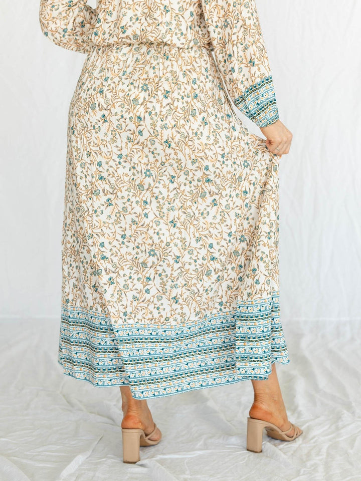 Elan Whimsy Border Print Maxi Skirt