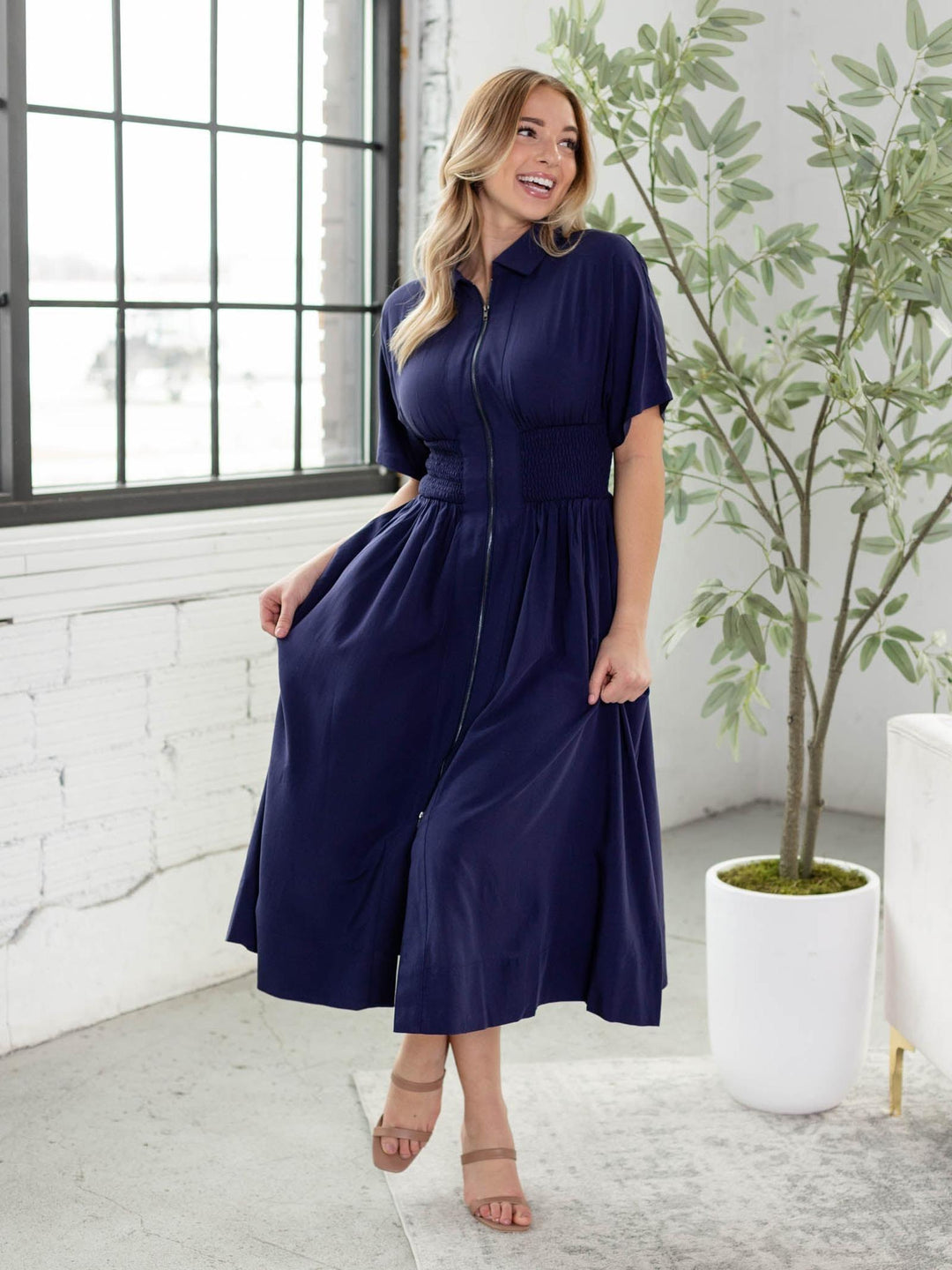 navy blue midi dress
