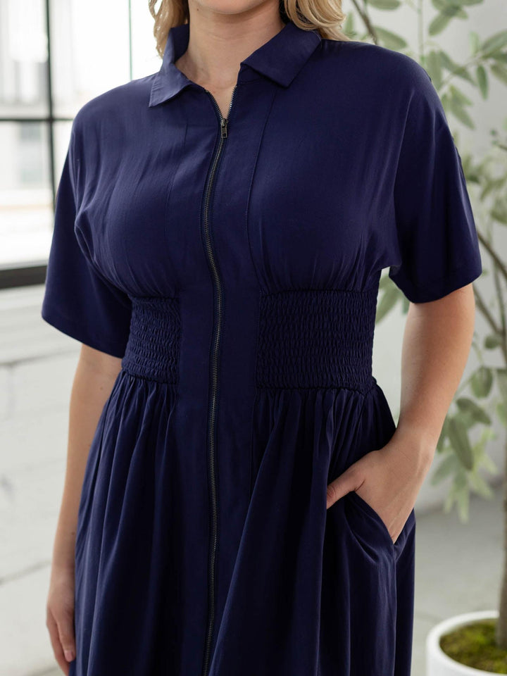 navy blue midi dress