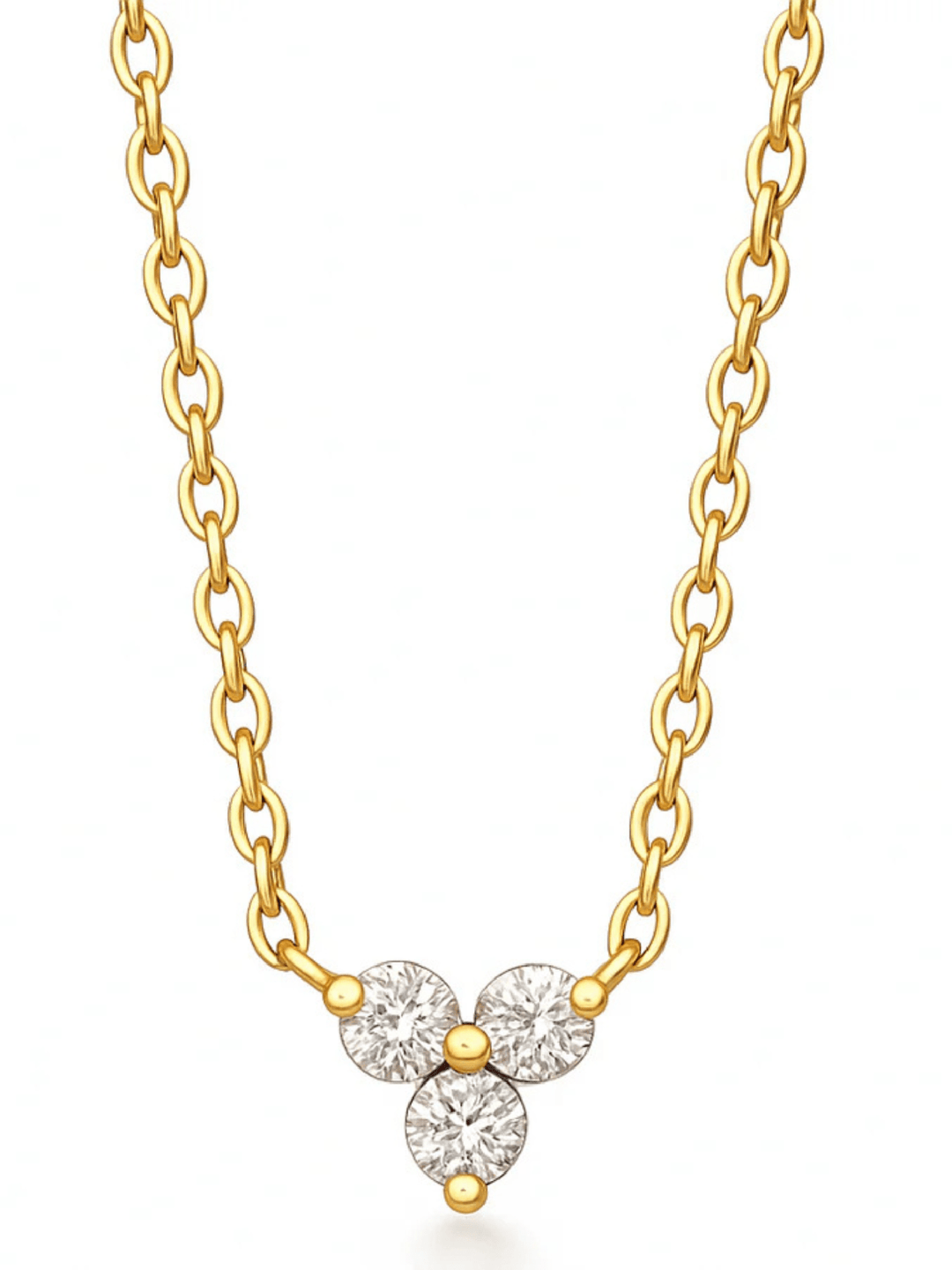 Gold necklace with a floral pendant on a white background
