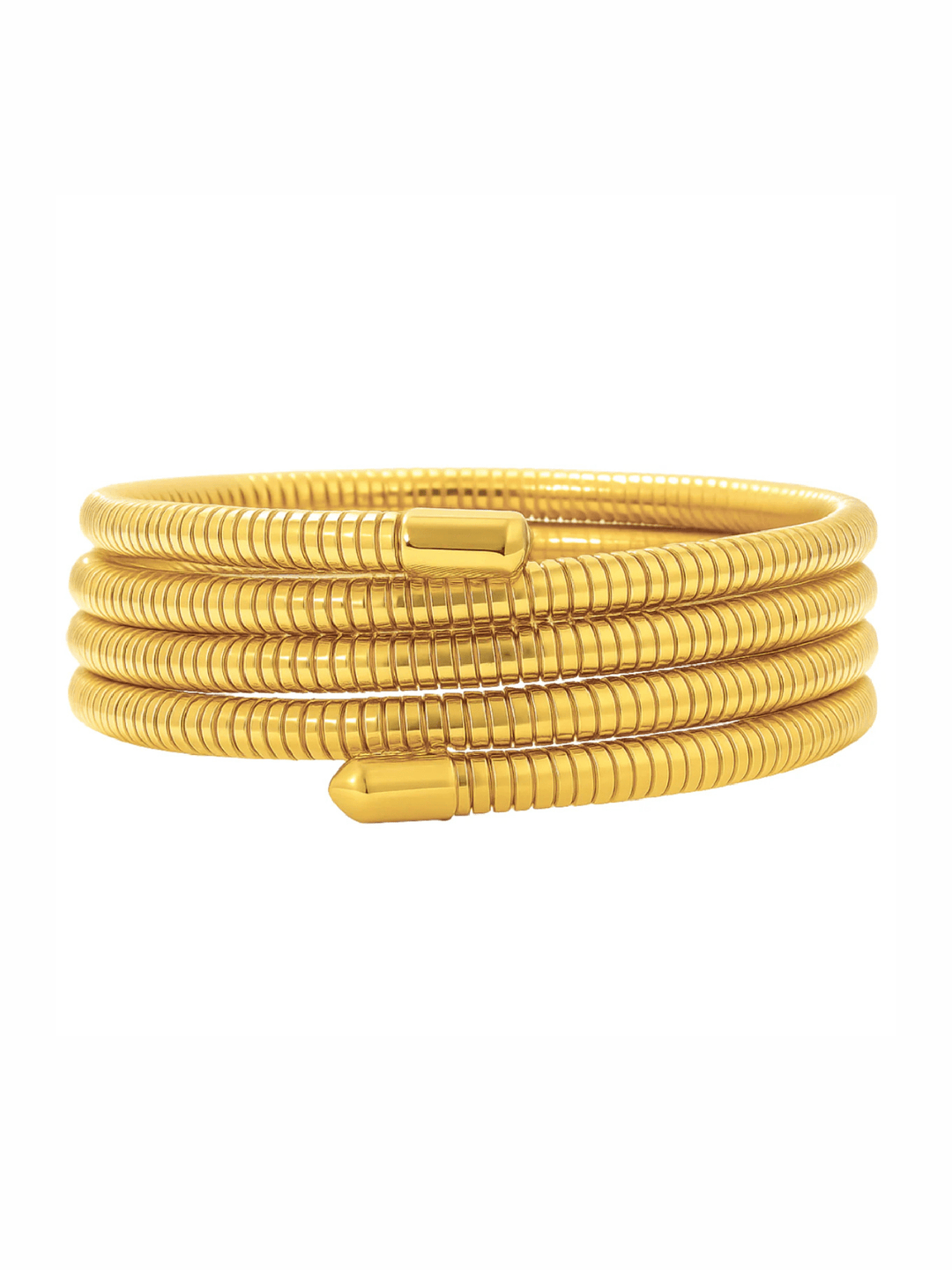 Gold coil bracelet on a white background