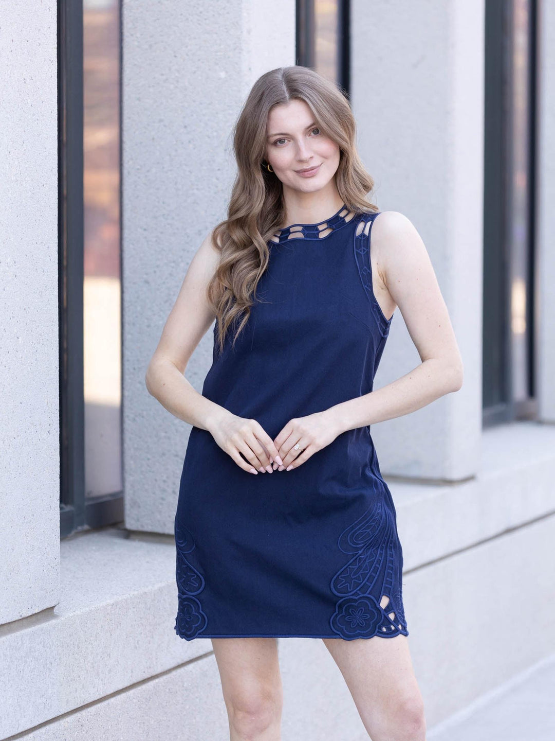 Embroidered Scallop Shift Dress