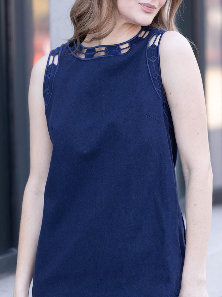 embroidered shift dress
