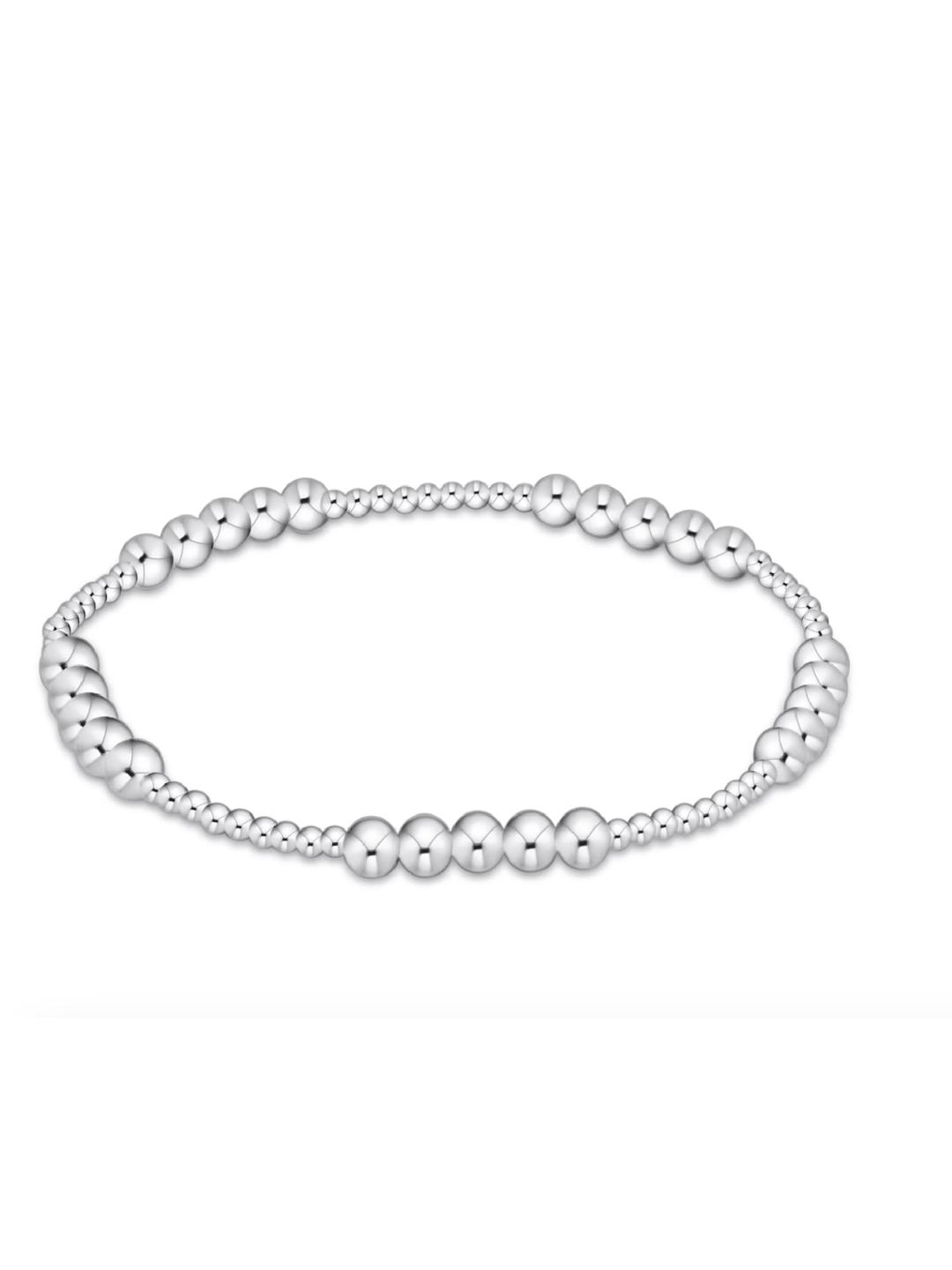 A silver beaded stretch bracelet featuring alternating smooth and textured round beads, displayed on a clean white background.