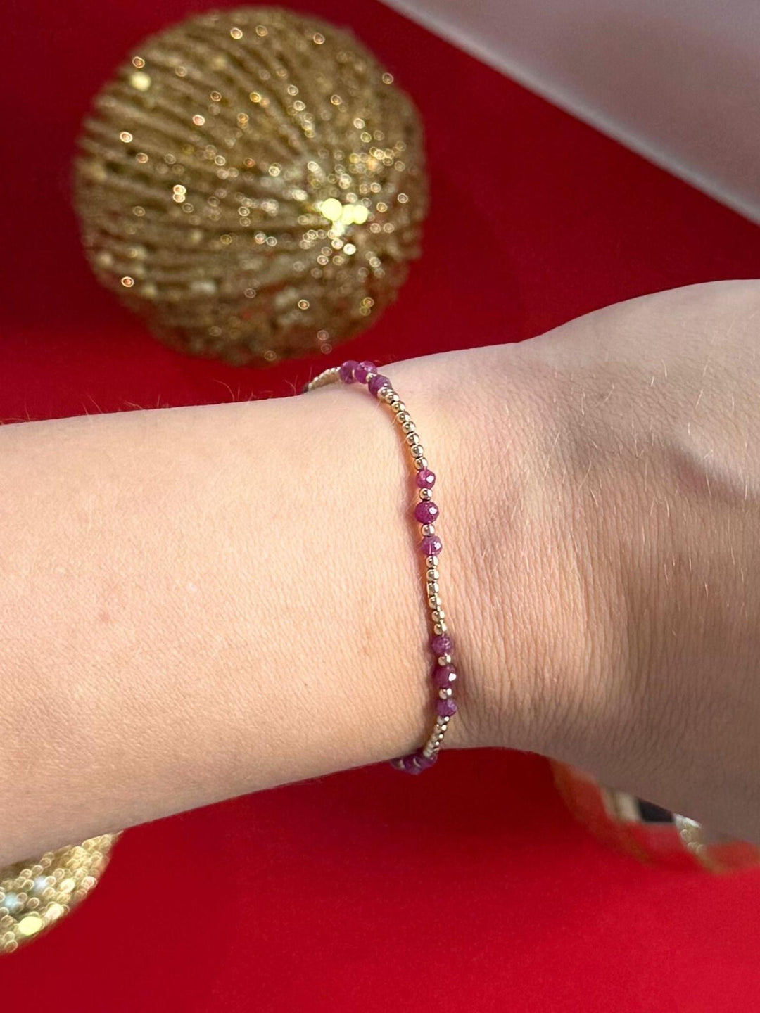 enewton Gemstone Gold Joy Pattern 3mm Bead Bracelet - Ruby