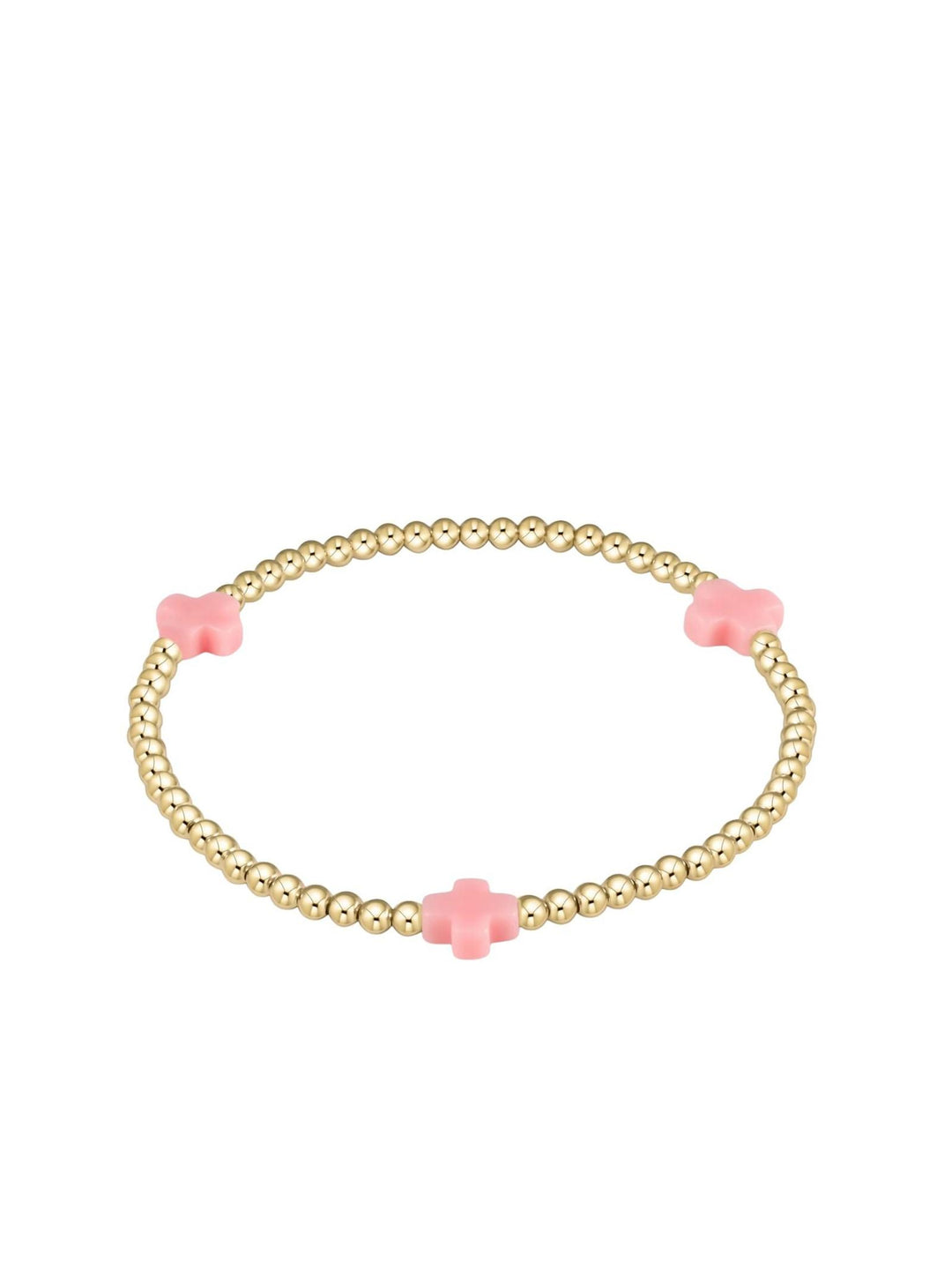 enewton Signature Cross Gold Pattern 3mm Bead Bracelet - Pink