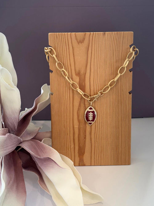 maroon and gold football necklace