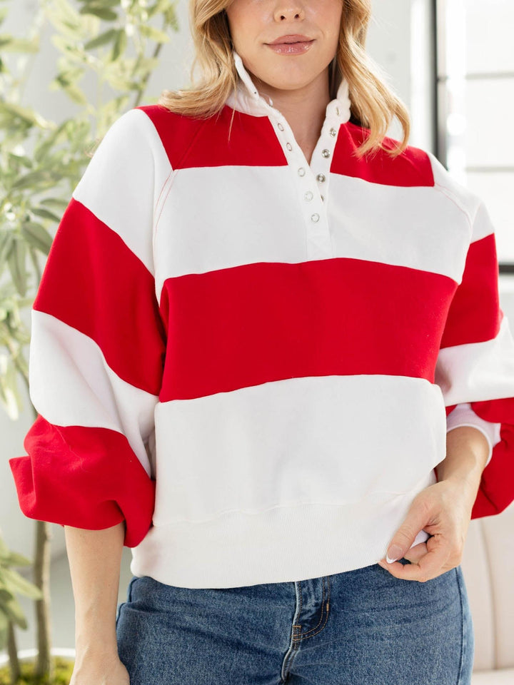 red striped collared pullover