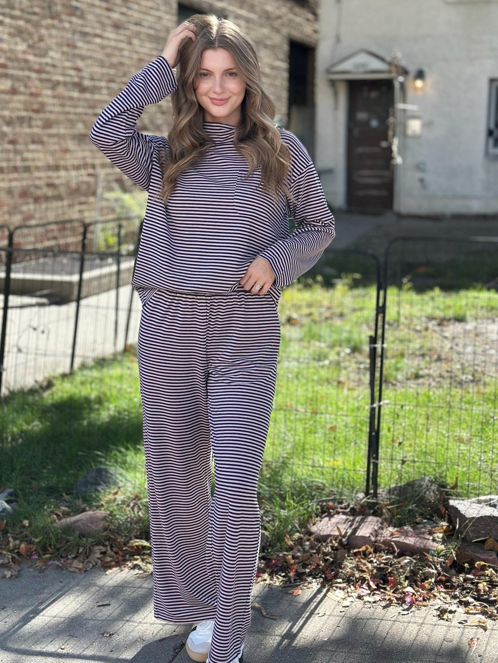 Striped Straight Leg Knit Pants | Leela and Lavender
