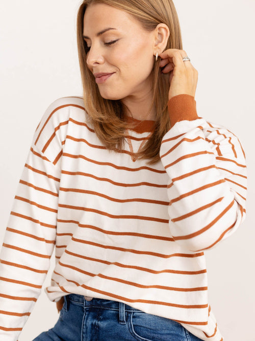 copper and white stripe pullover