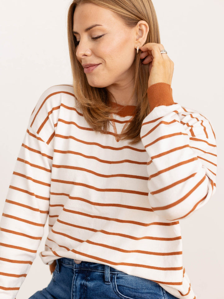 copper and white stripe pullover
