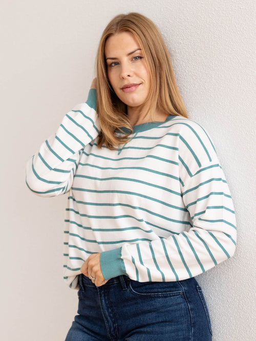 green and white stripe top