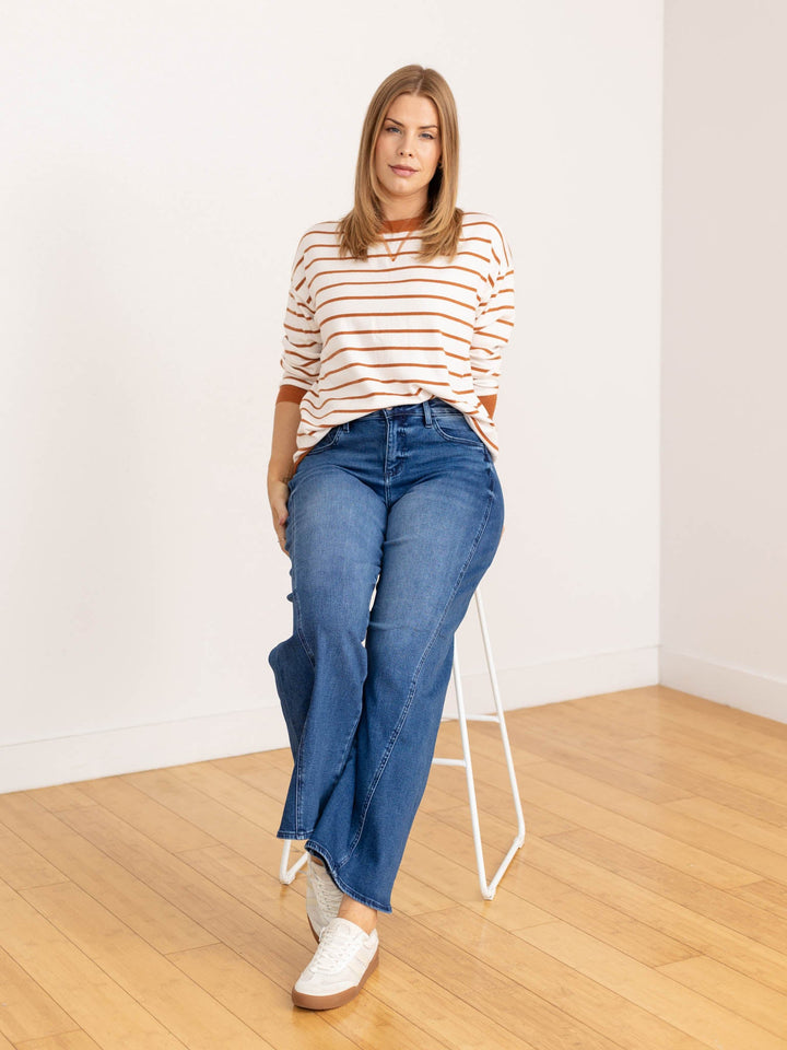 copper and white stripe pullover