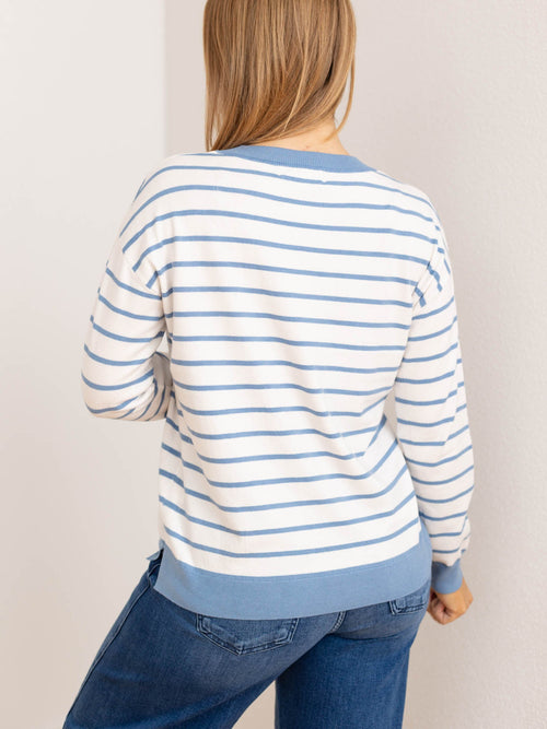 blue and white stripe pullover