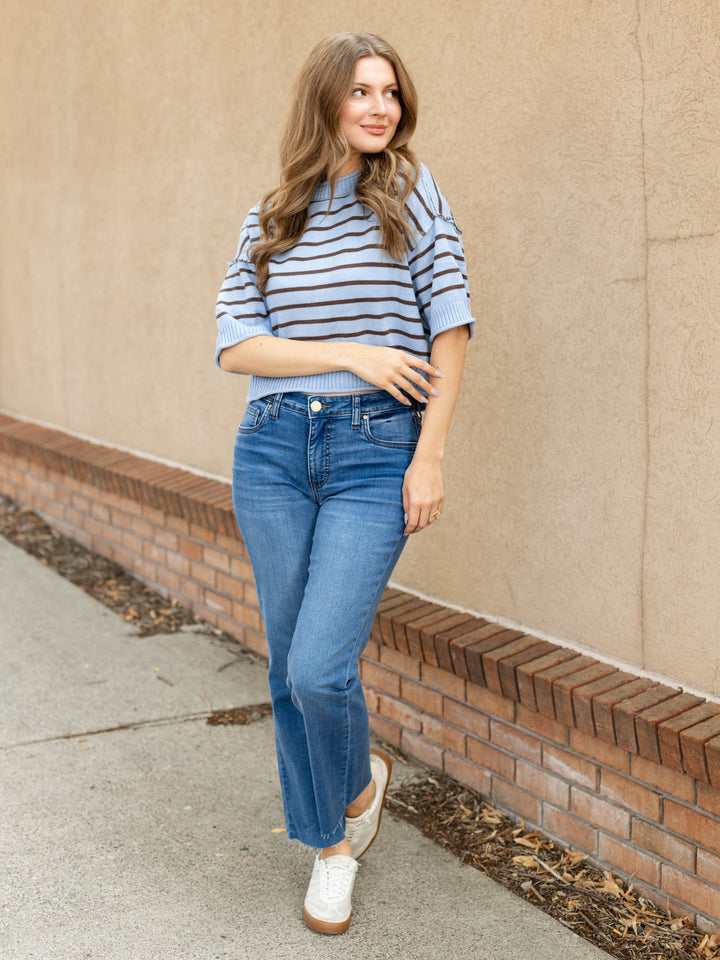Exposed Seam Drop Shoulder Short Sleeve Pullover