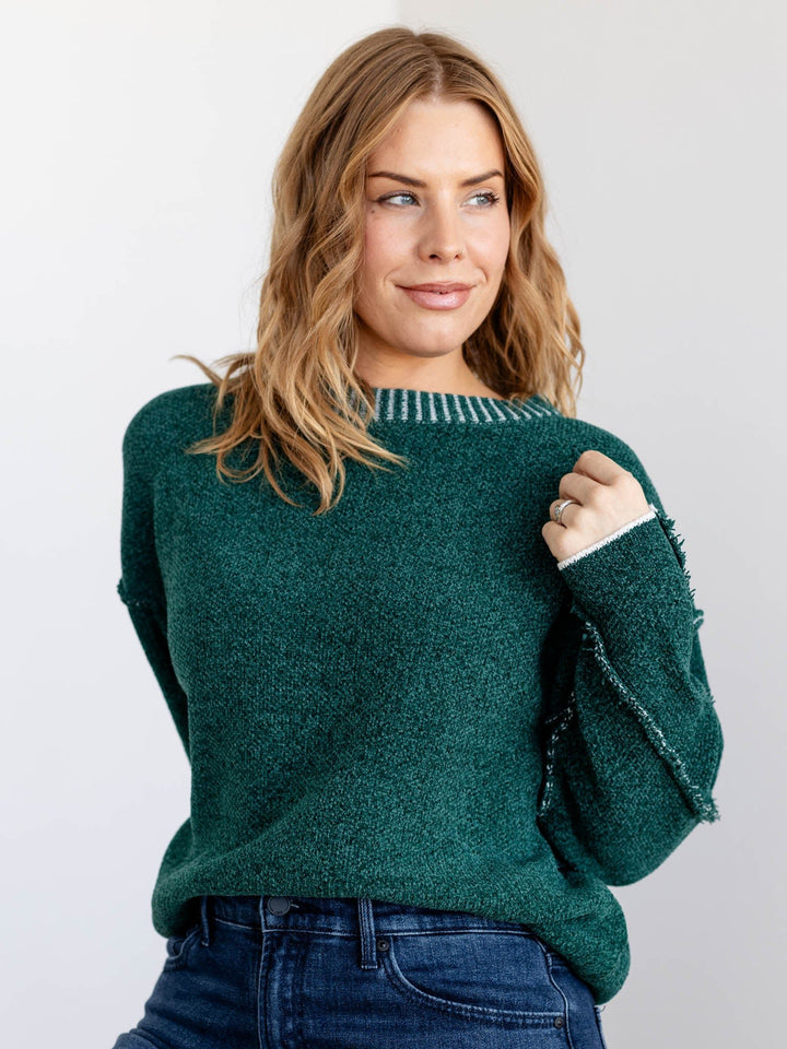dark green chenille drop shoulder sweater