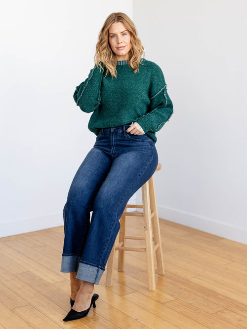 dark green chenille drop shoulder sweater