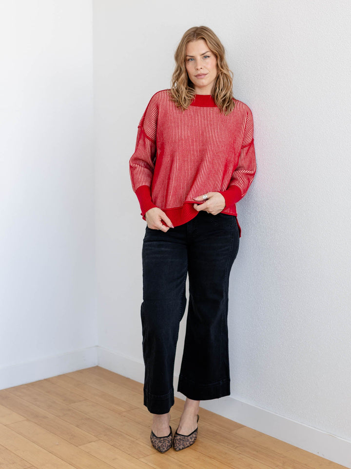 dark red ribbed oversized sweater