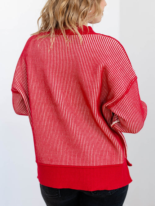 dark red ribbed oversized sweater