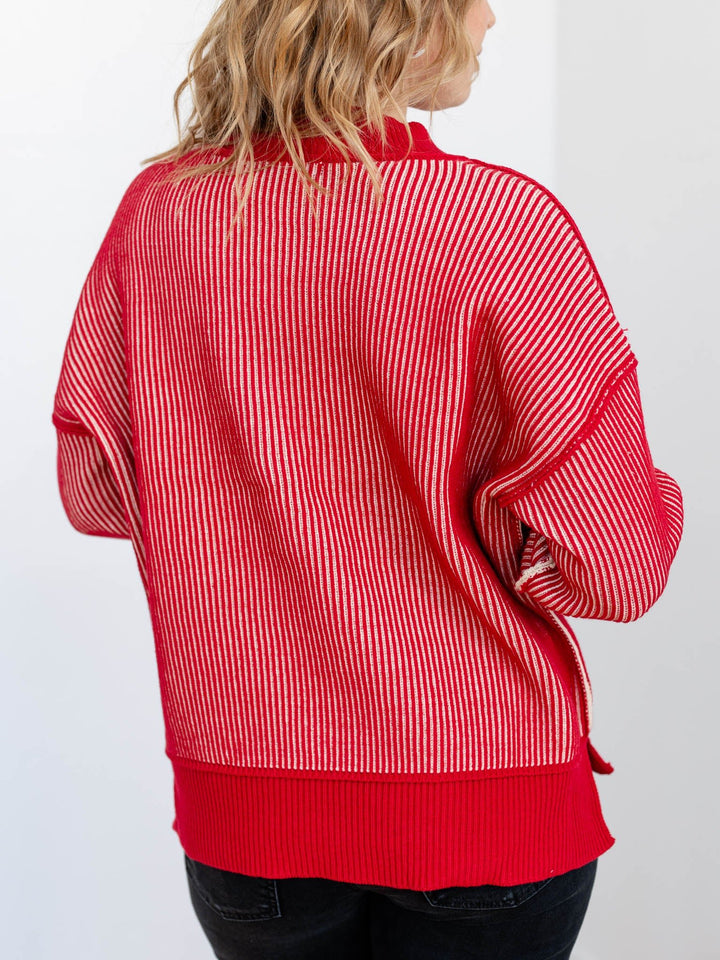 dark red ribbed oversized sweater