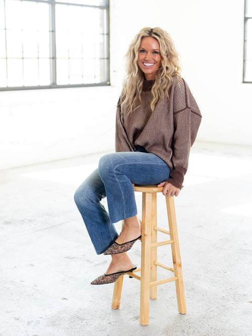 casual brown ribbed sweater