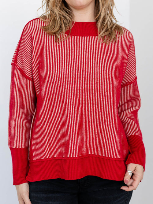 dark red ribbed oversized sweater