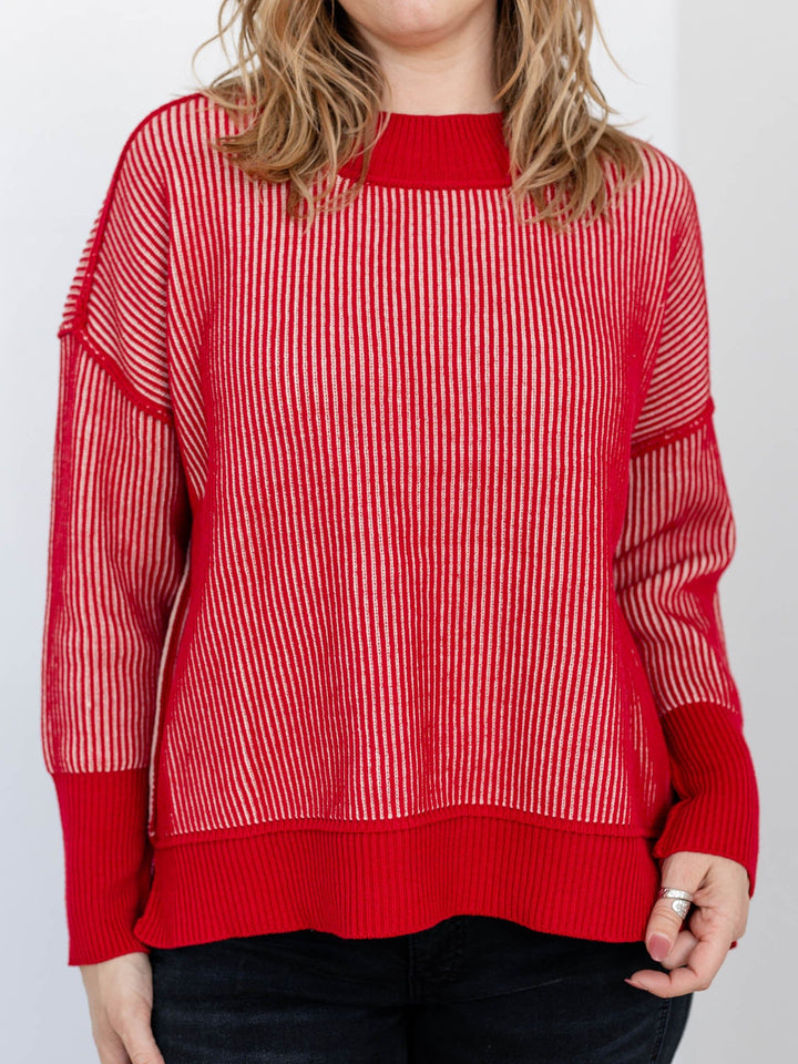 dark red ribbed oversized sweater