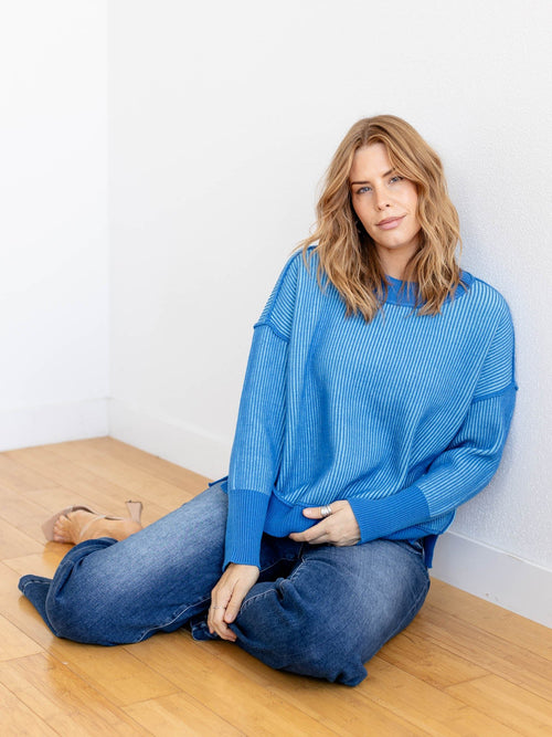 bright blue two tone oversized sweater