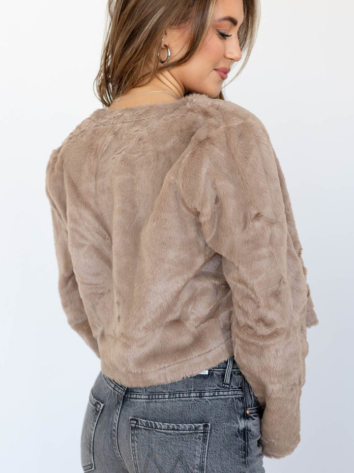 soft tan faux fur cropped jacket