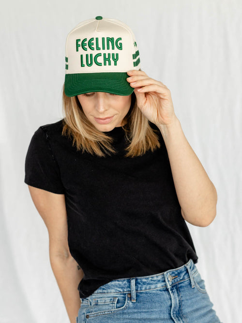 feeling luck green and cream hat