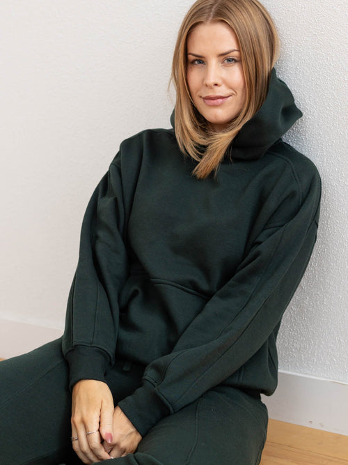 dark green hooded sweatshirt