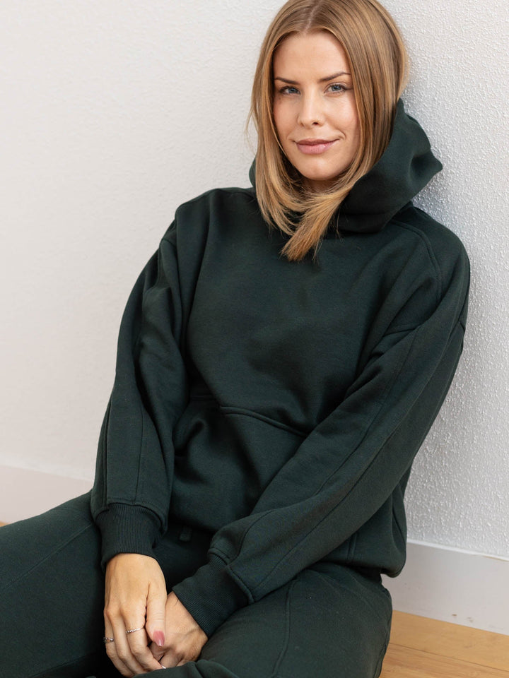 dark green hooded sweatshirt