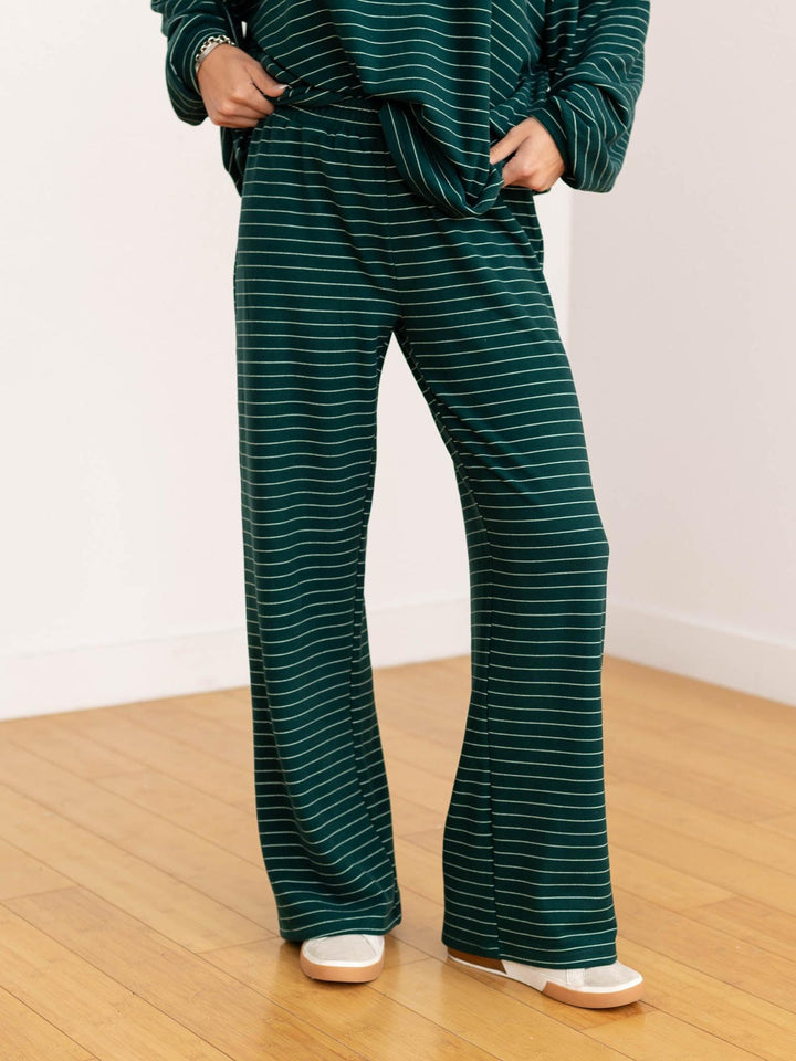 green and white stripe pants