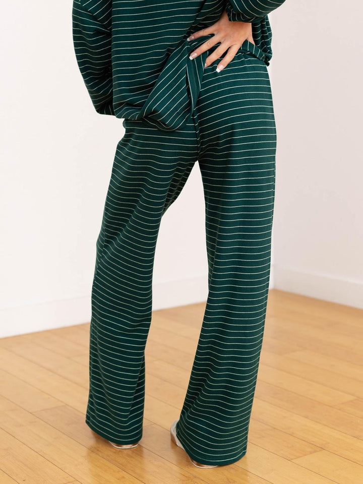 green and white stripe pants