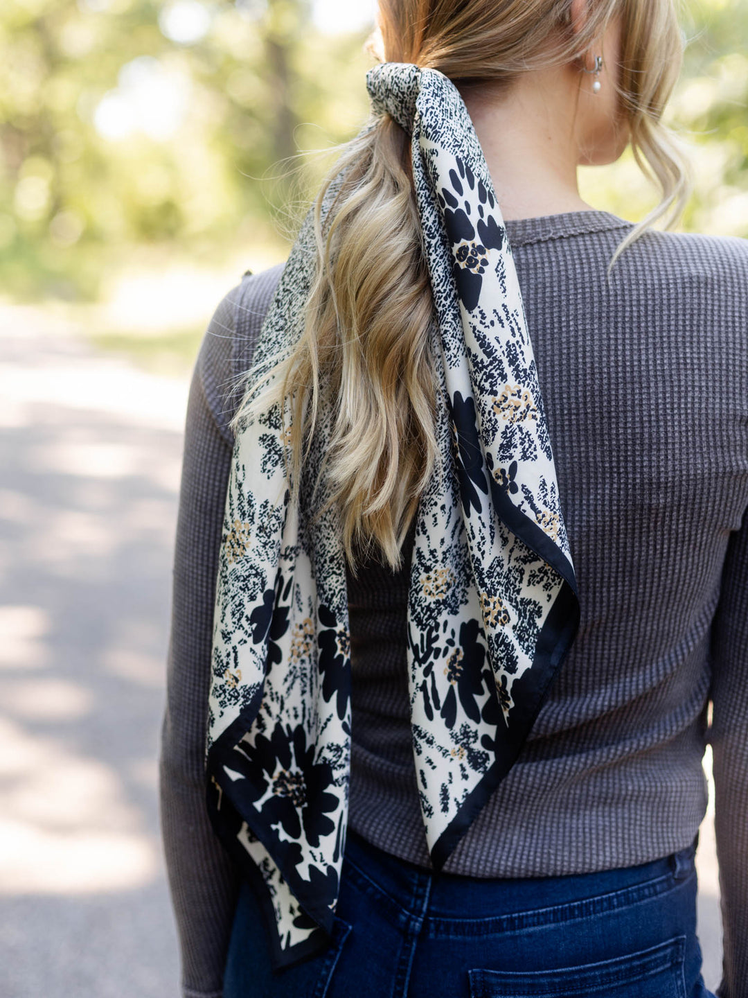 Floral Border Speckled Panel Scarf