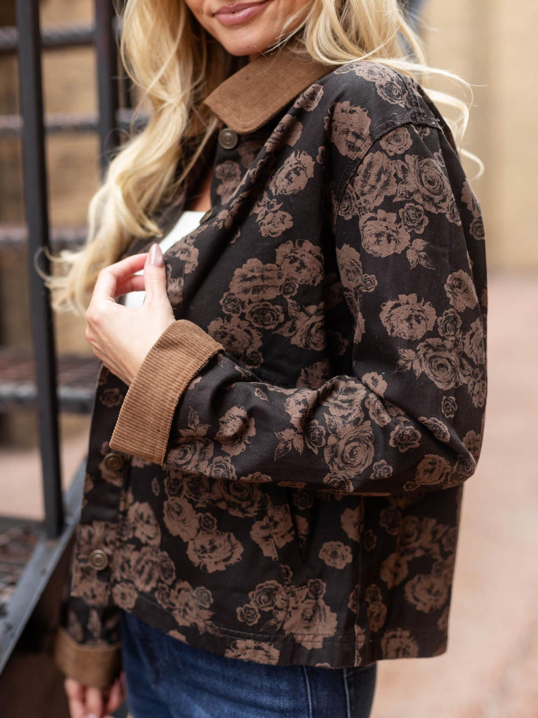 Floral Denim Jacquard Corduroy Jacket