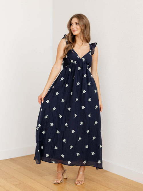 navy floral midi dress